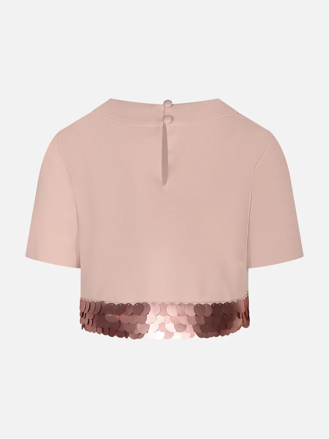 Fun & Fun maglia kids rosa crop con pailettes