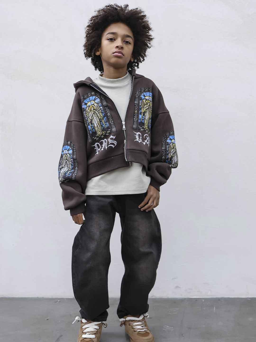 Present Day felpa kids marrone con zip