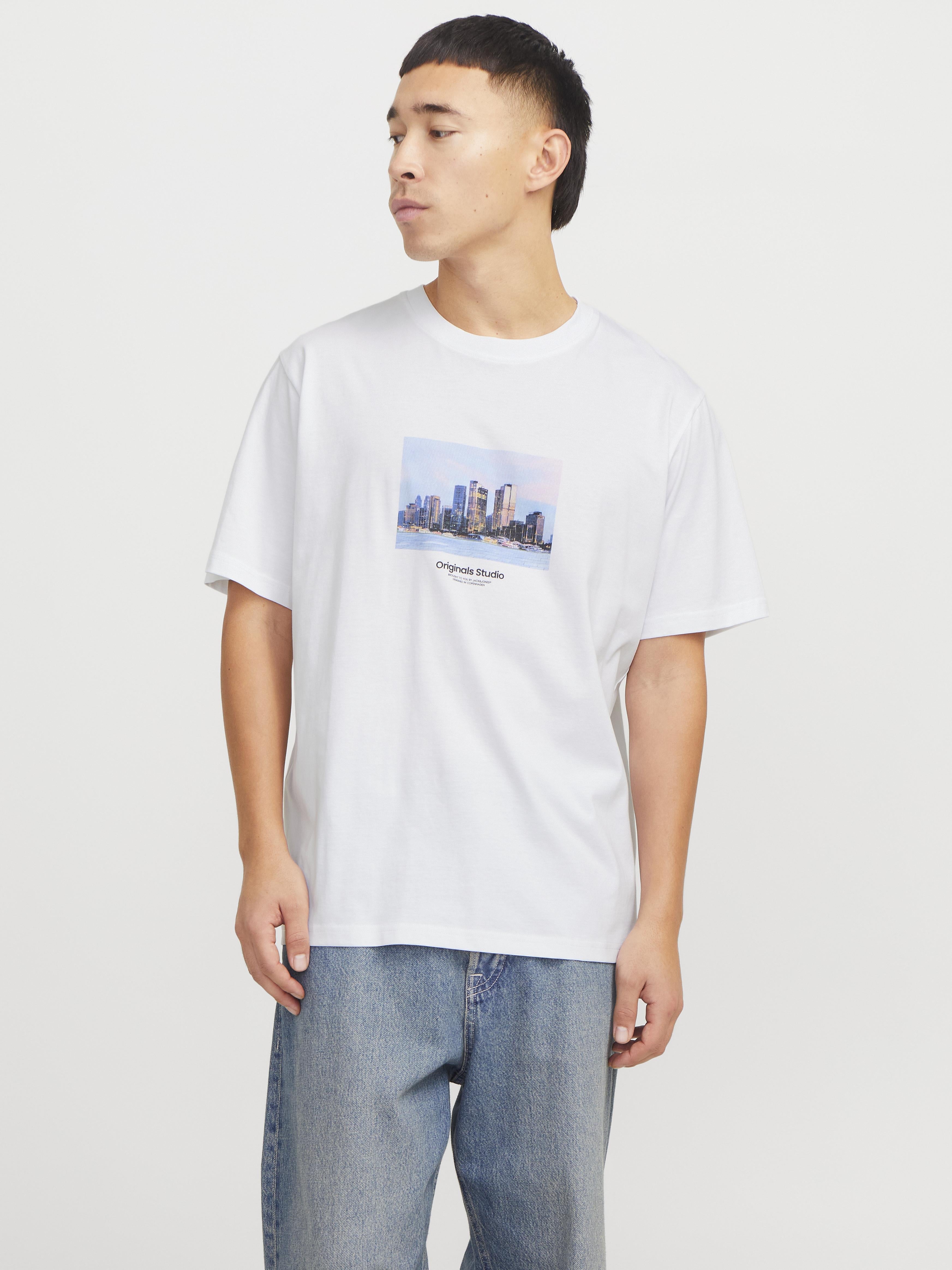 Jack & Jones t-shirt bianco con grafica grattacieli