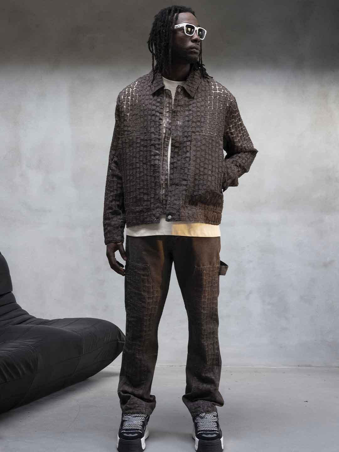 Black Island camicia marrone fantasia geometrica