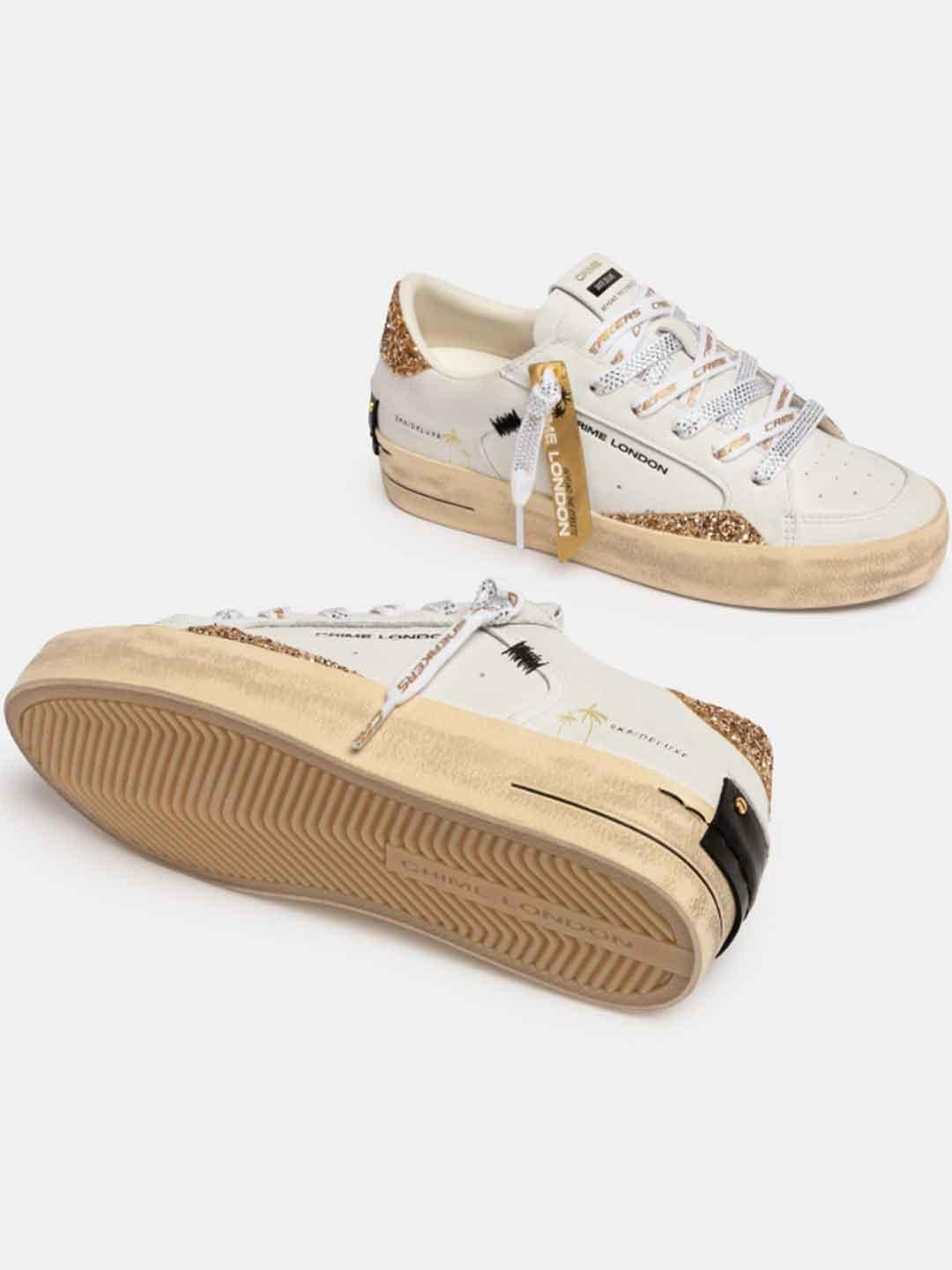 Crime Sk8 Deluxe sneakers bianco con glitter oro