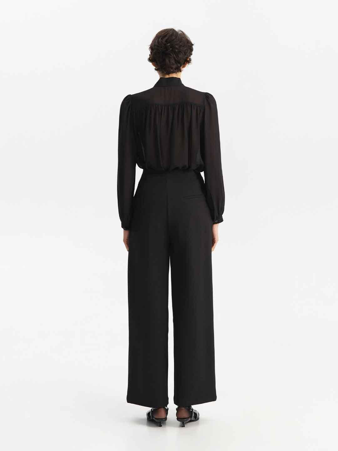 Eleh pantalone nero con tessuto sovrapposto