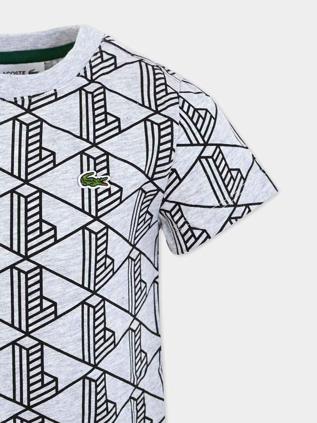 Lacoste t-shirt kids grigio multilogo