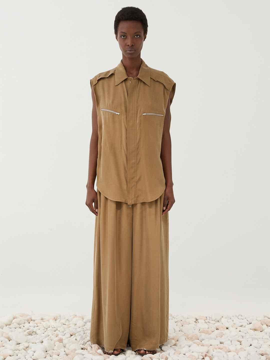Eleh gilet beige con zip