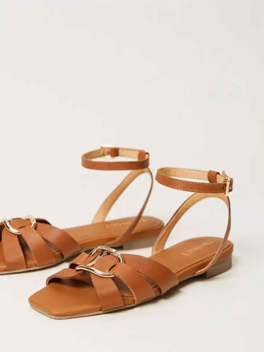 Twinset sandali kids cuoio in pelle