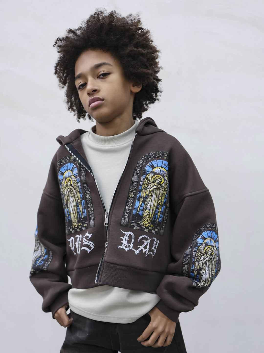 Present Day felpa kids marrone con zip
