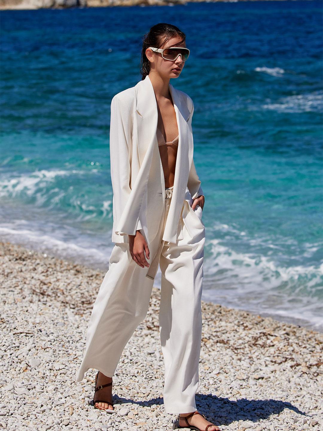 Eleh pantaloni panna con cintura