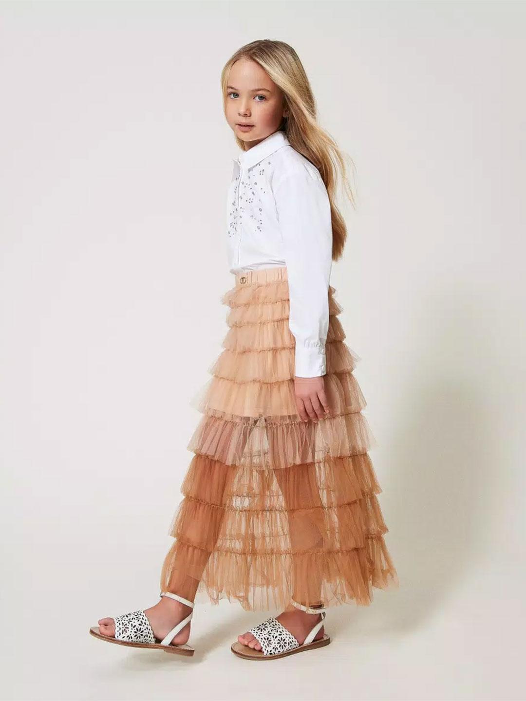 Twinset gonna kids beige lunga in tulle