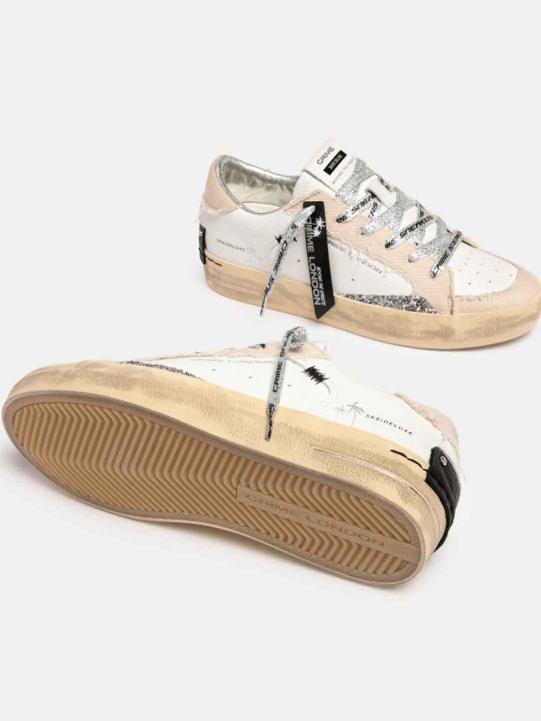 Crime SK8 Deluxe sneakers bianco con lacci argento
