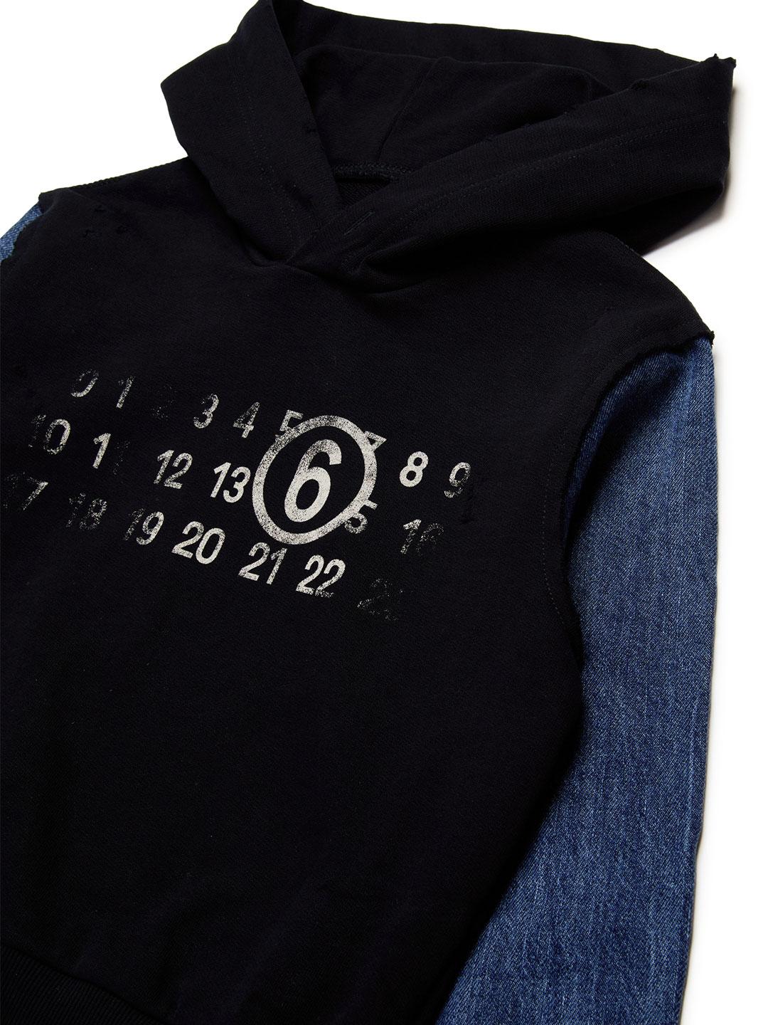 Maison Margiela felpa kids nero con cappuccio e maniche in jeans