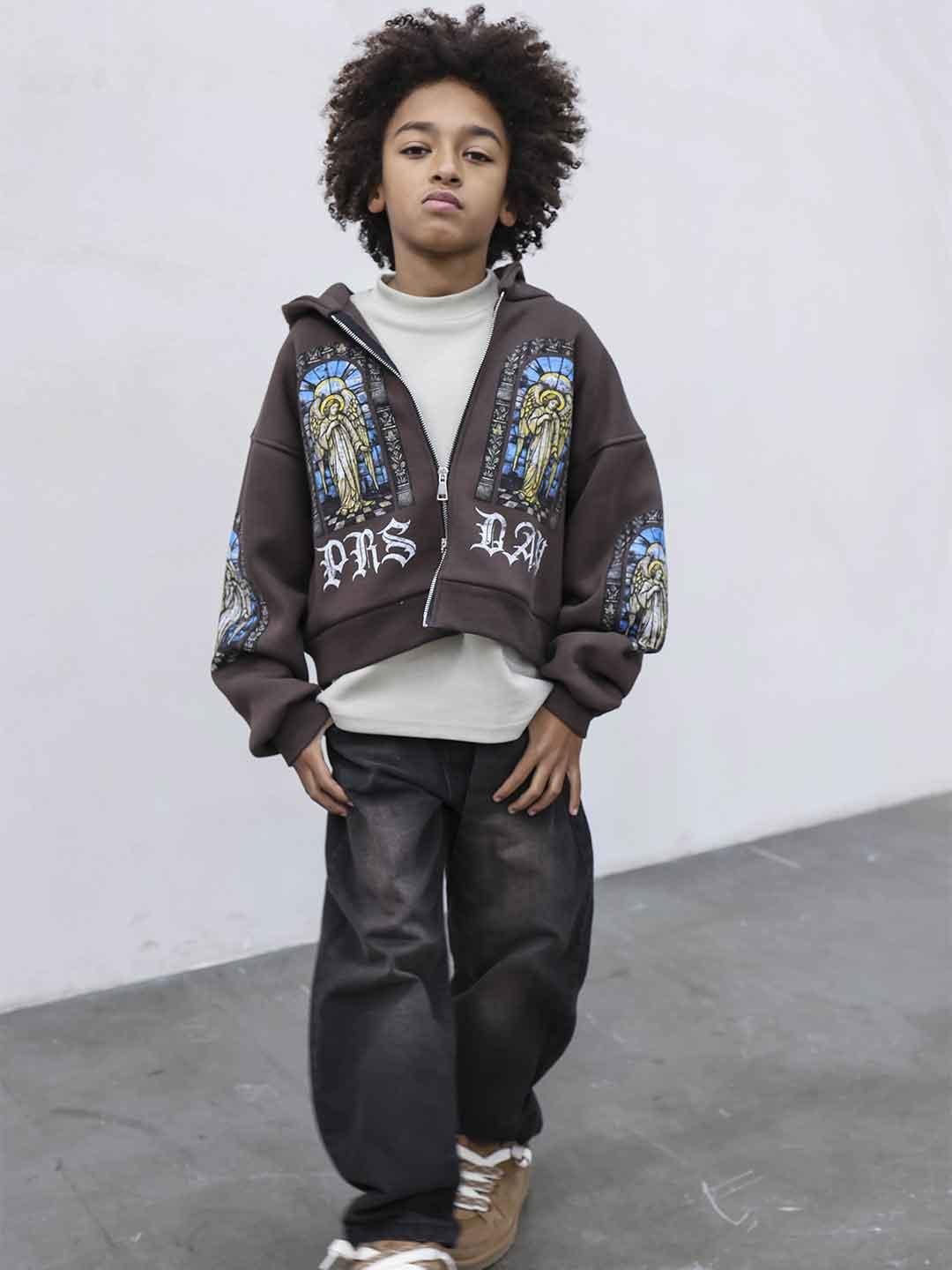 Present Day felpa kids marrone con zip