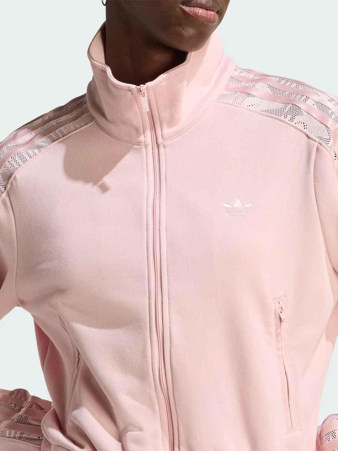Adidas Firebird felpa rosa con bande ricamate
