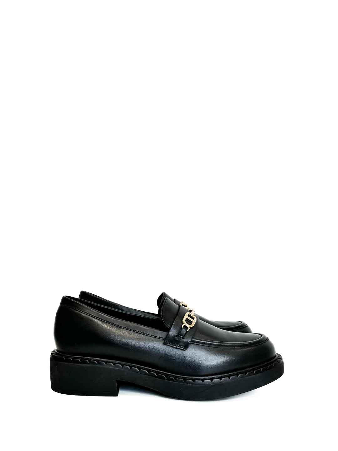 Twinset mocassini kids nero con logo oval T