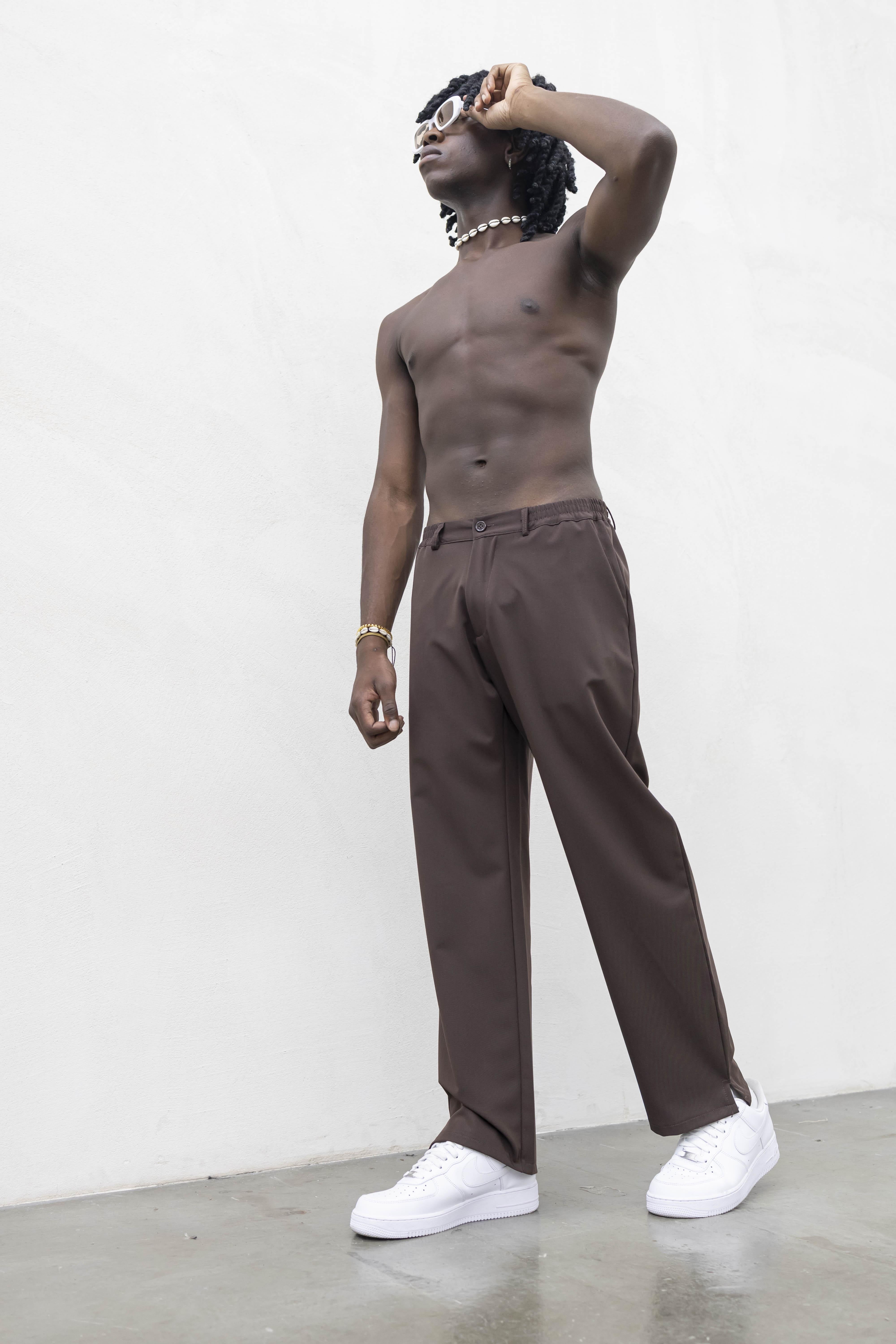 Tokyo pantaloni marrone simply con spacchetti