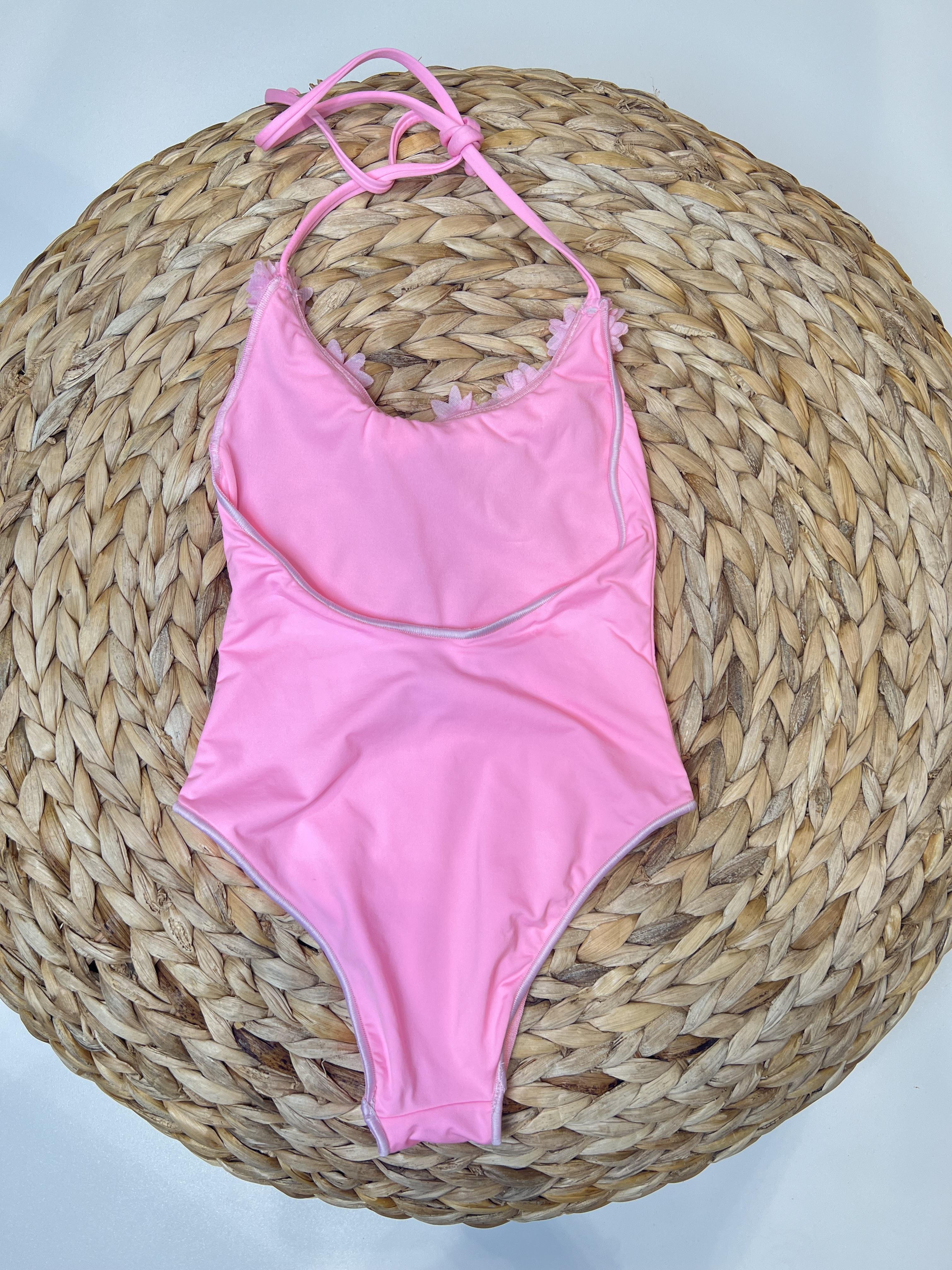 Island Coco costume kids rosa intero con fiorellini