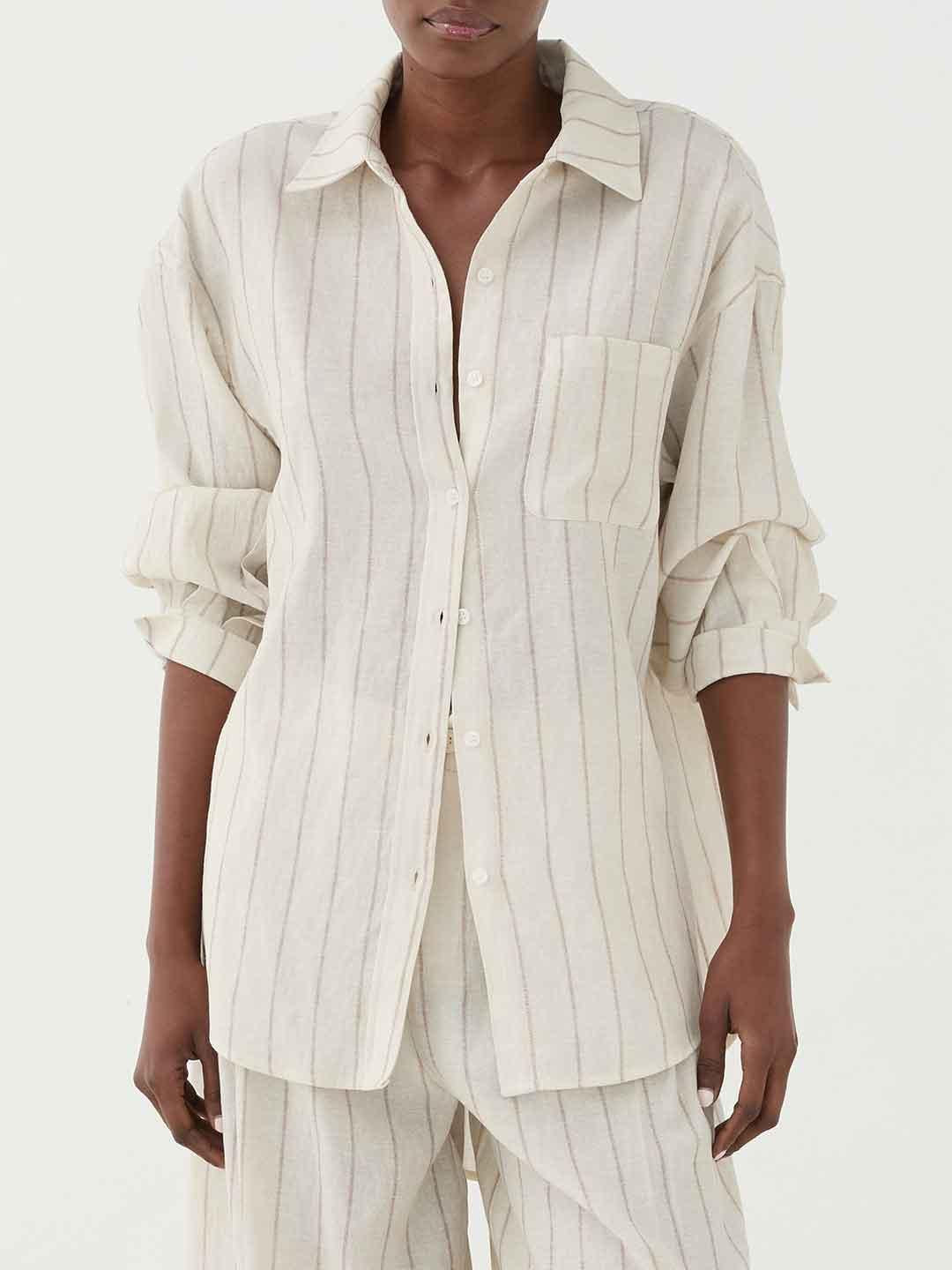 Eleh camicia panna a righe in lino