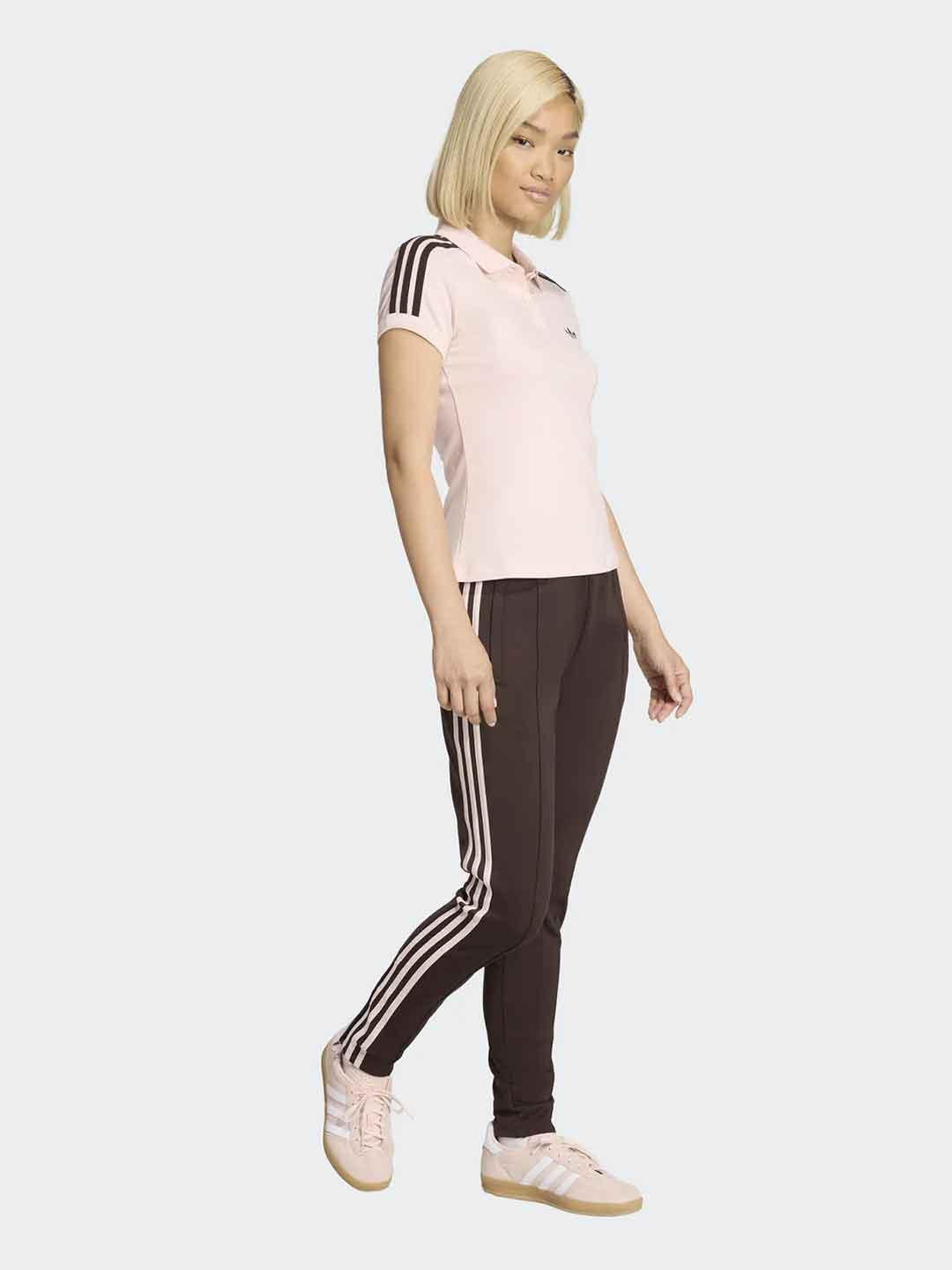 Adidas polo rosa con bande marroni