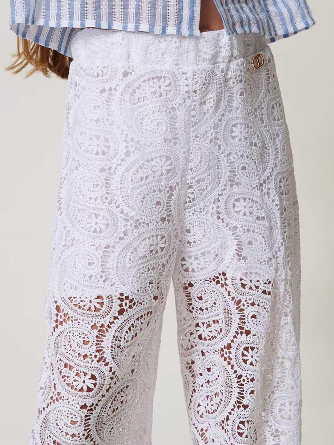 Twinset pantaloni kids bianco in pizzo