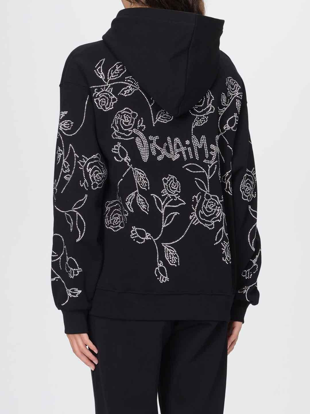 Disclaimer felpa nero con strass e fiori
