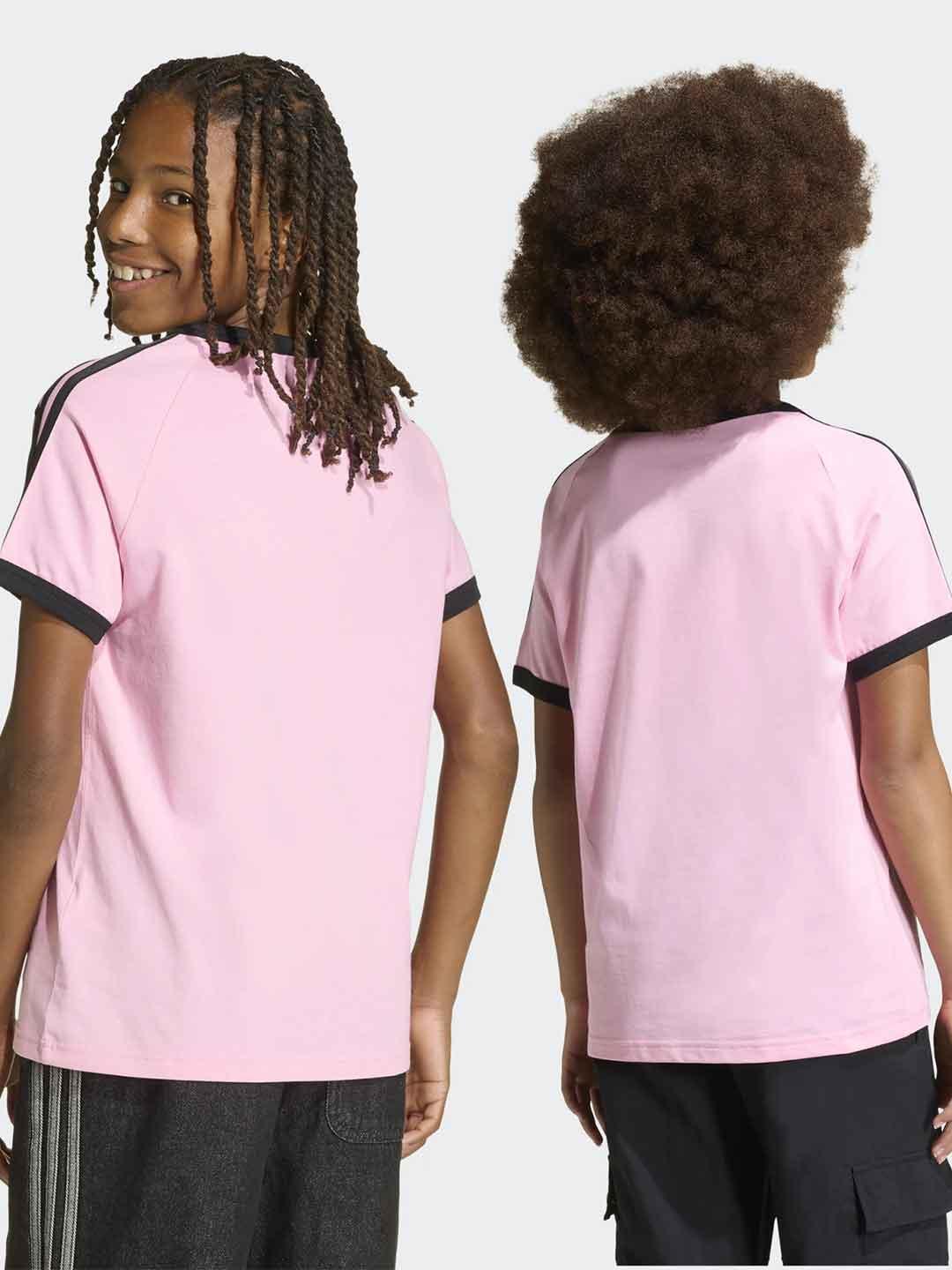 Adidas t-shirt kids rosa con bande nere