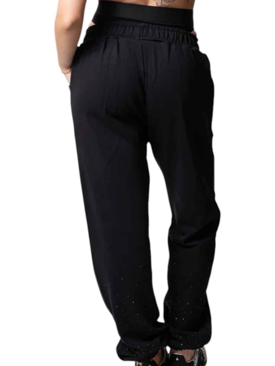 Disclaimer pantalone nero con strass e doppio bustino
