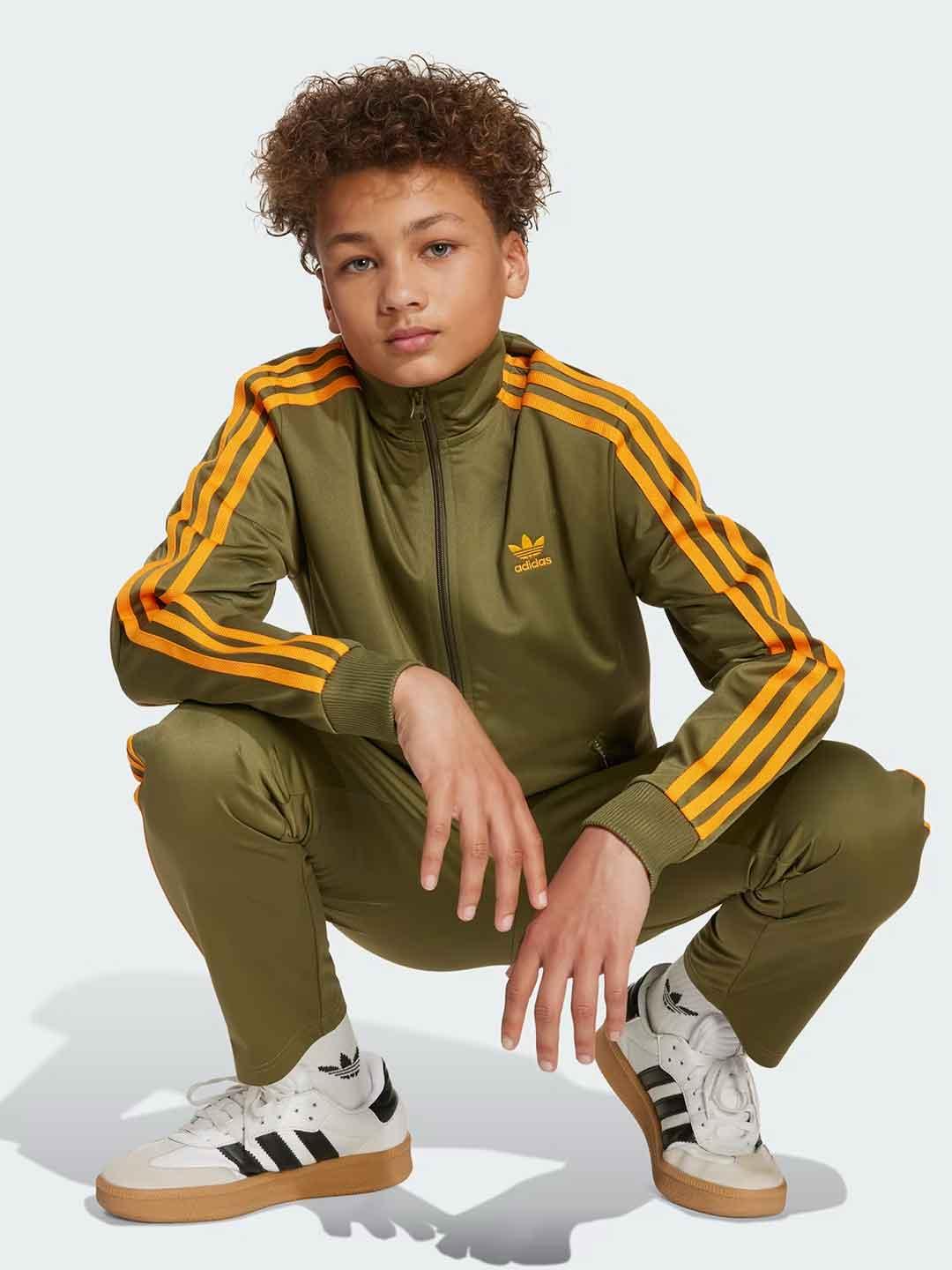 Adidas felpa kids verde con bande arancio