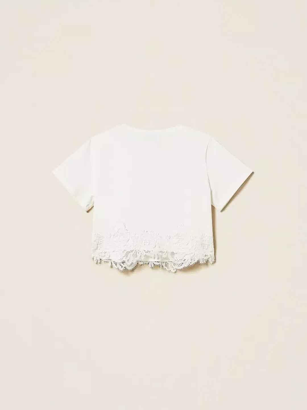Twinset t-shirt kids bianco crop con pizzo