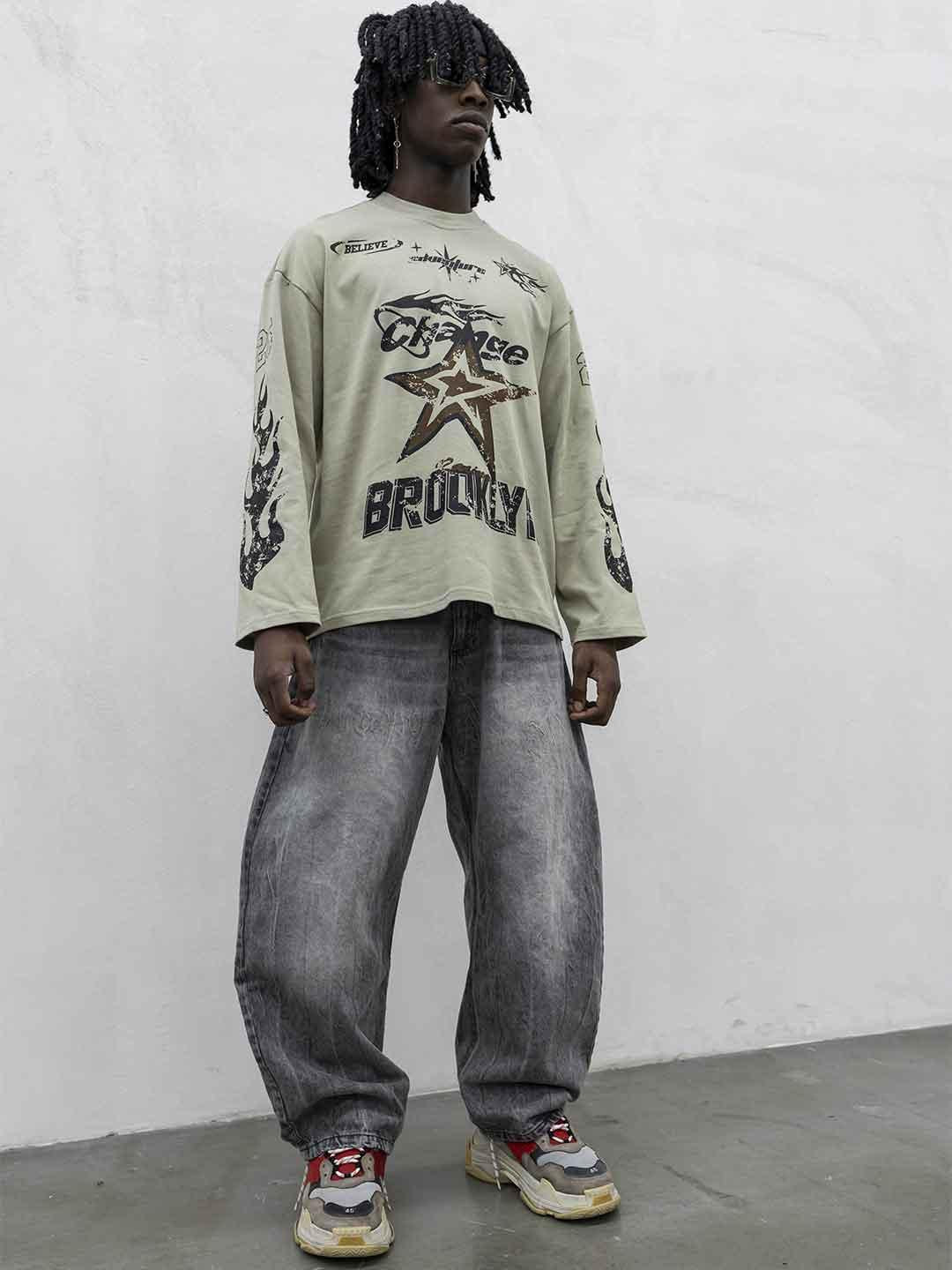 Present Day t-shirt verde grafica Brooklyn