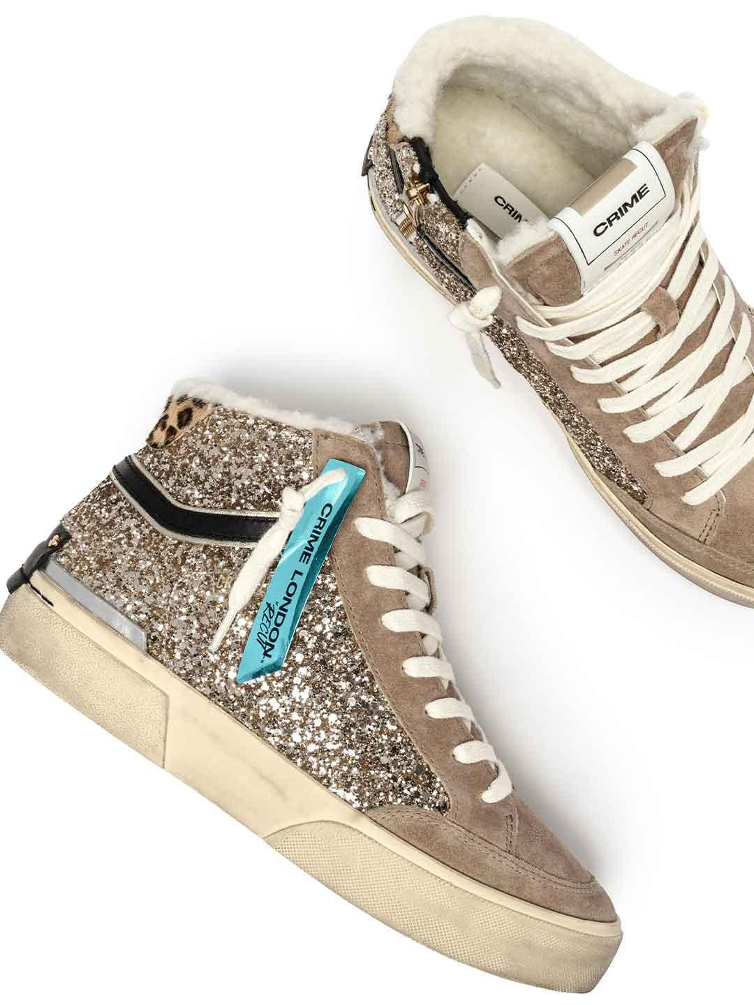 Crime Recut High sneakers beige con pelliccia