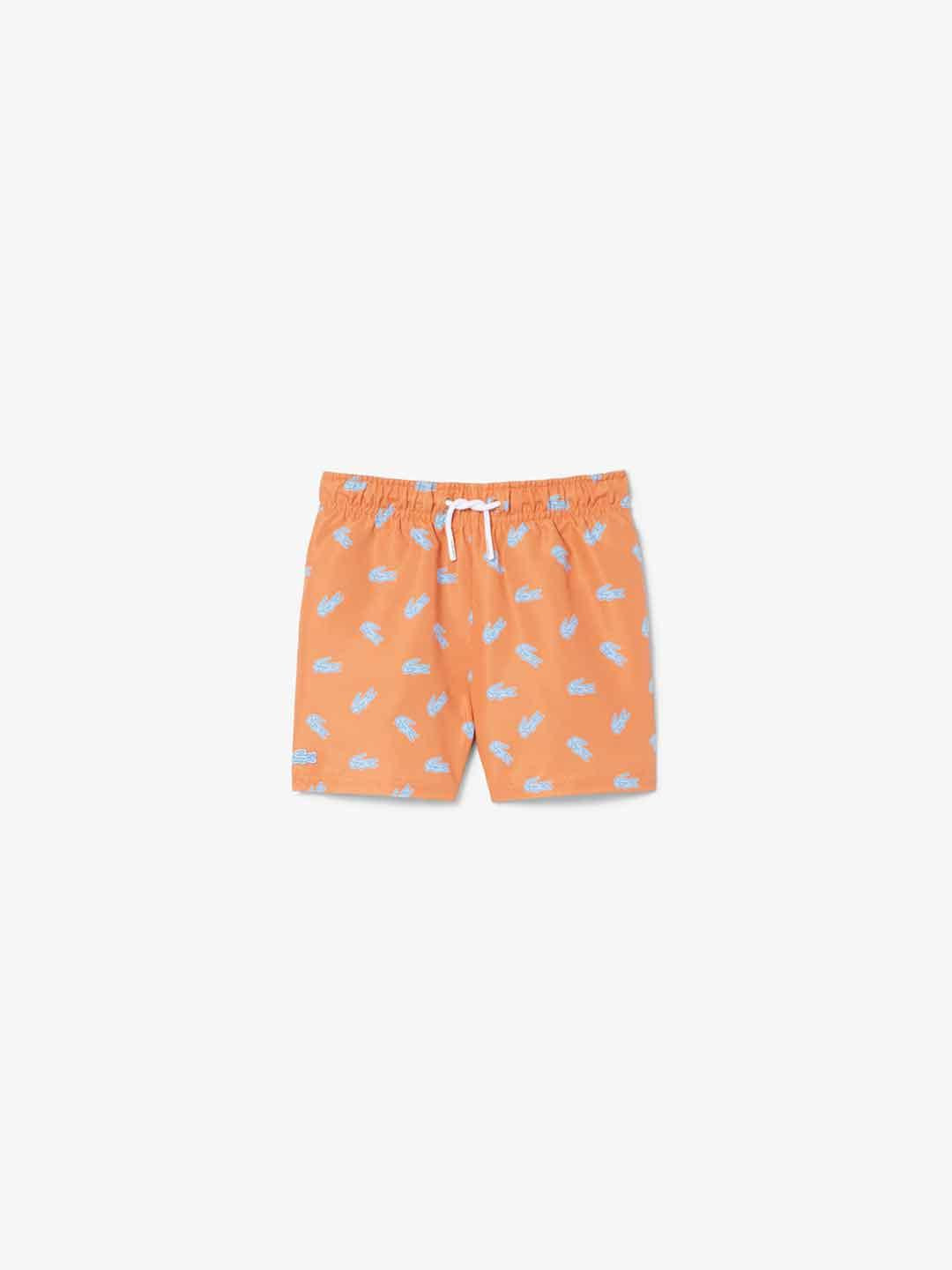 Lacoste costume kids arancio con logo celeste