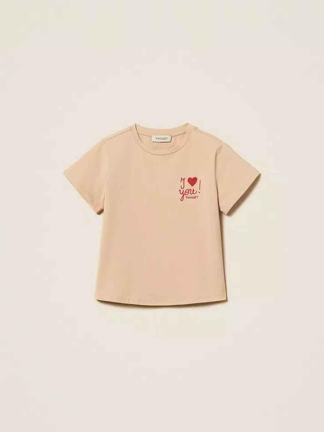 Twinset t-shirt kids beige con ricamo