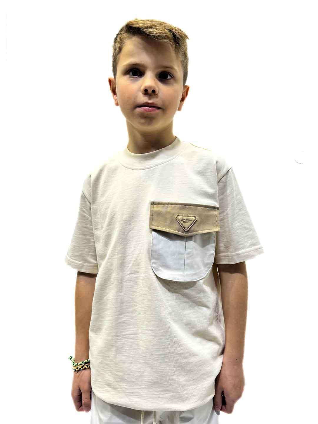 Yes London t-shirt kids panna con tasca
