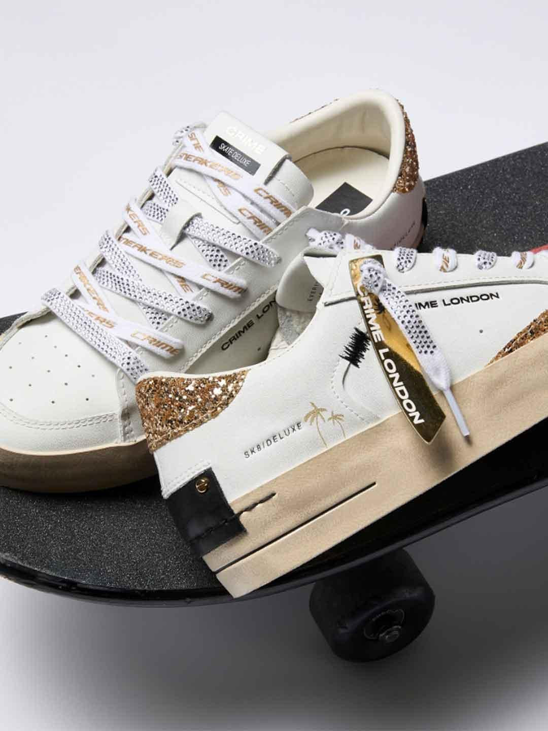 Crime Sk8 Deluxe sneakers bianco con glitter oro