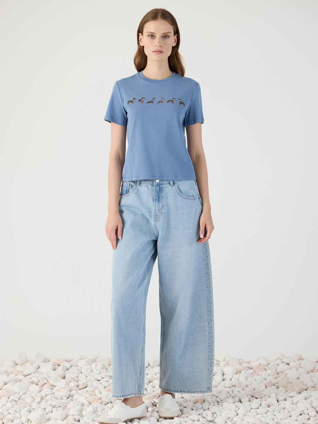 Eleh t-shirt azzurro con stampa cani