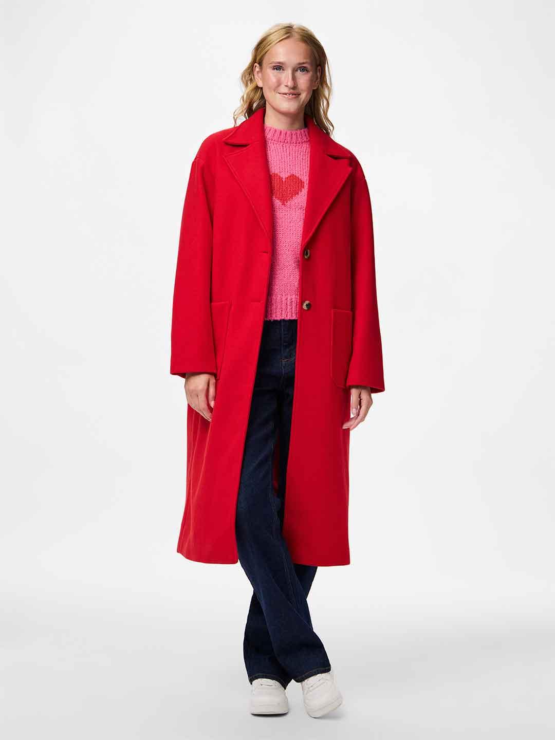 Pieces cappotto rosso lungo