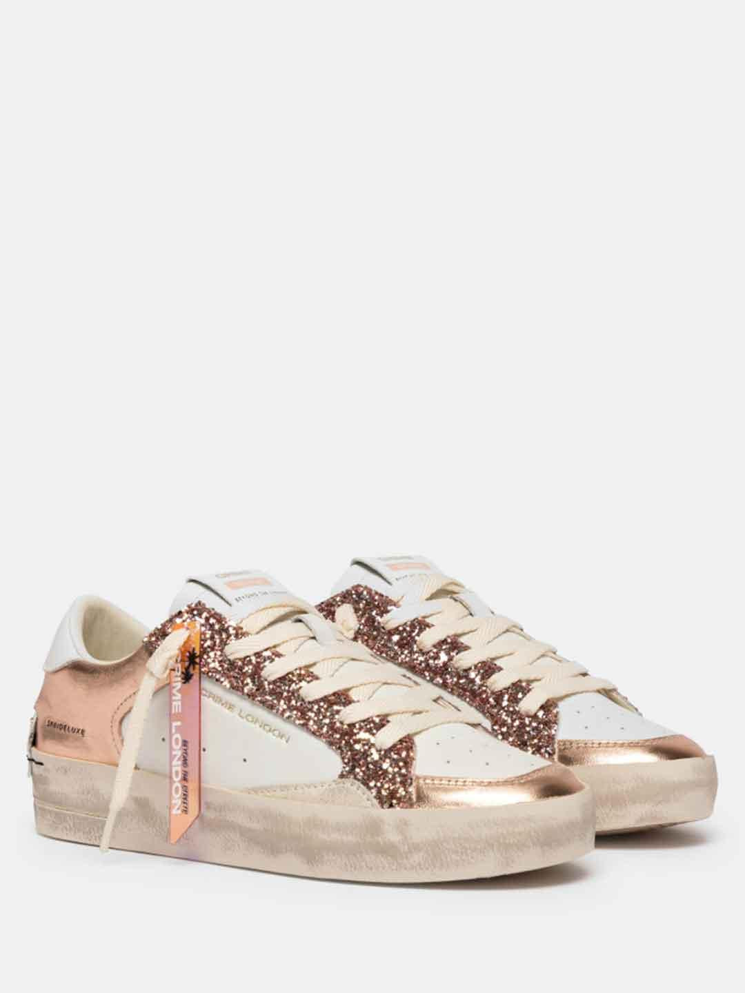 Crime Sk8 Deluxe sneakers bianco con glitter oro rosa